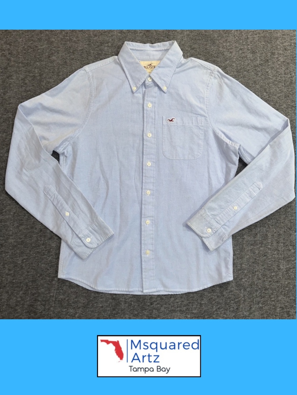 Hollister California Button Down Shirt Men's Large Light Blue Oxford Cotton Logo